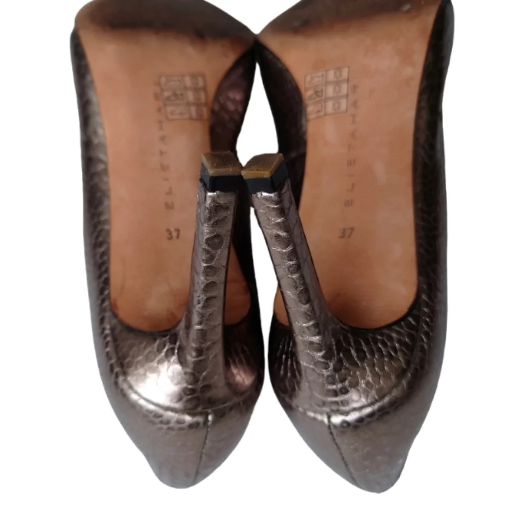 ELIE TAHARI Metallic Pumps Stilleto Heel Classic Snake Print size 37
